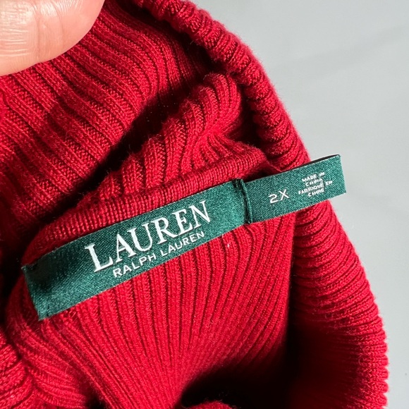 RALPH LAUREN Ribbed Cotton Red Turtleneck 2x - Picture 6 of 7